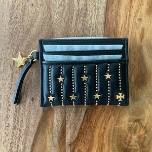 Tory Burch Fleming Star Stud Card Case - Black and Gold/Brass
